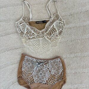 For Love and Lemons "Skivvies" Lace Bra & Panty Set